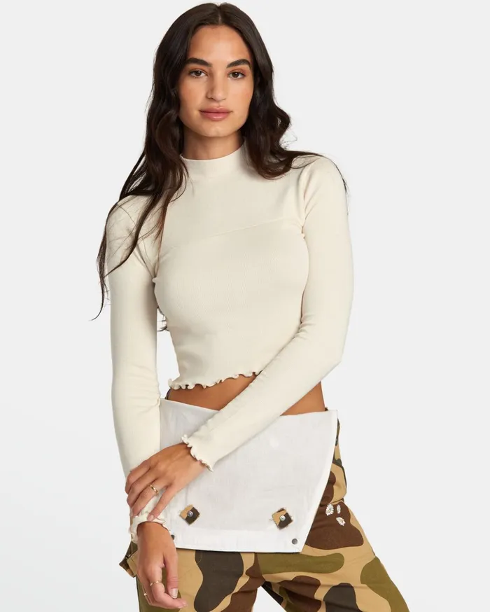 RVCA Tops Saved Long Sleeve Long Sleeve Crop Top Latte 8211 Women
