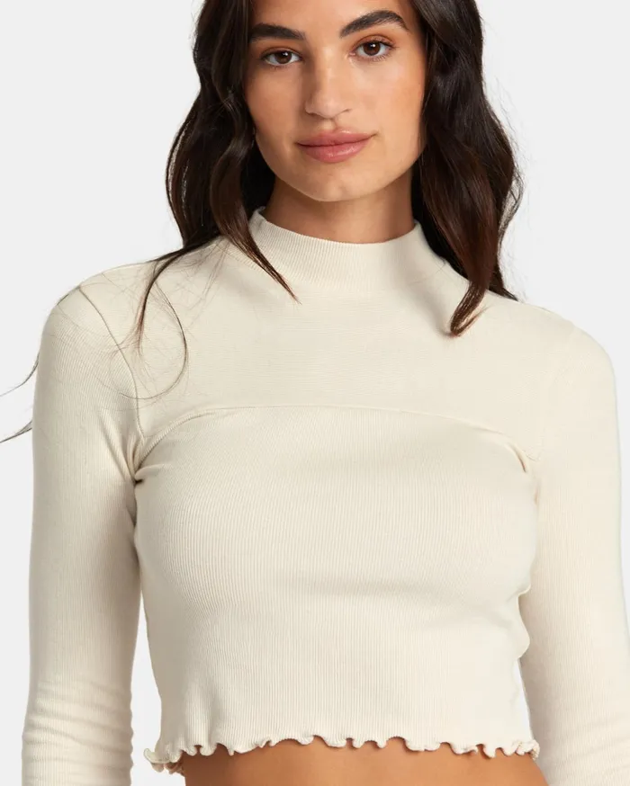 RVCA Tops Saved Long Sleeve Long Sleeve Crop Top Latte 8211 Women