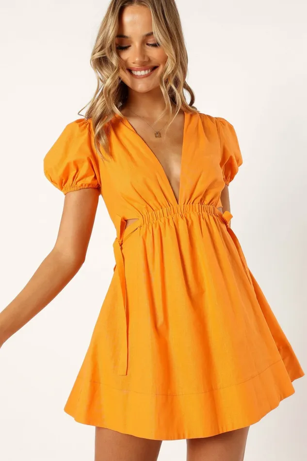 Sachie Cut Out Mini Dress Orange Women Linen Dresses Petal and Pup