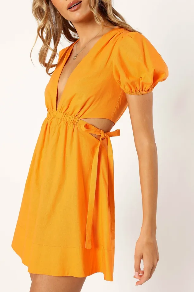 Sachie Cut Out Mini Dress Orange Women Linen Dresses Petal and Pup