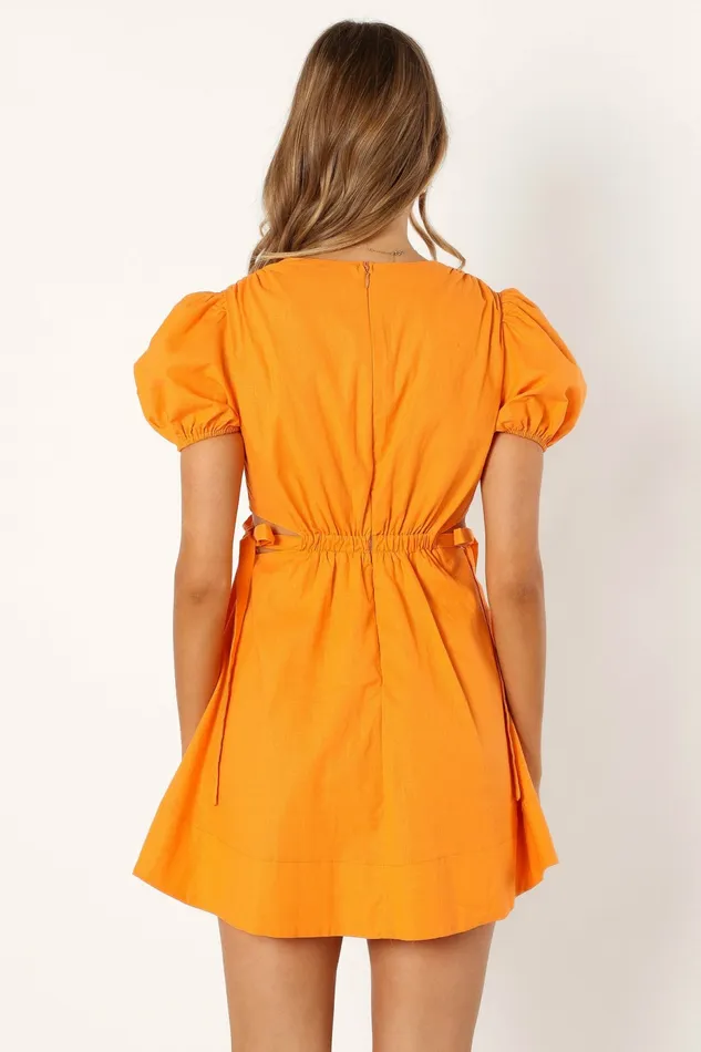 Sachie Cut Out Mini Dress Orange Women Linen Dresses Petal and Pup