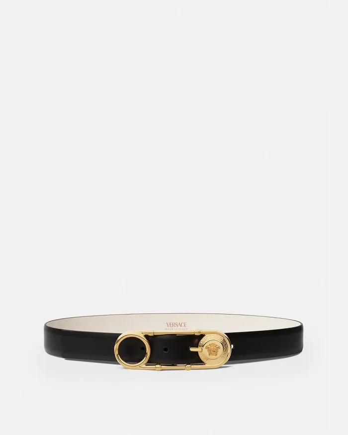 Safety Pin Leather Belt 3 Cm Blackgold Women Versace Belts