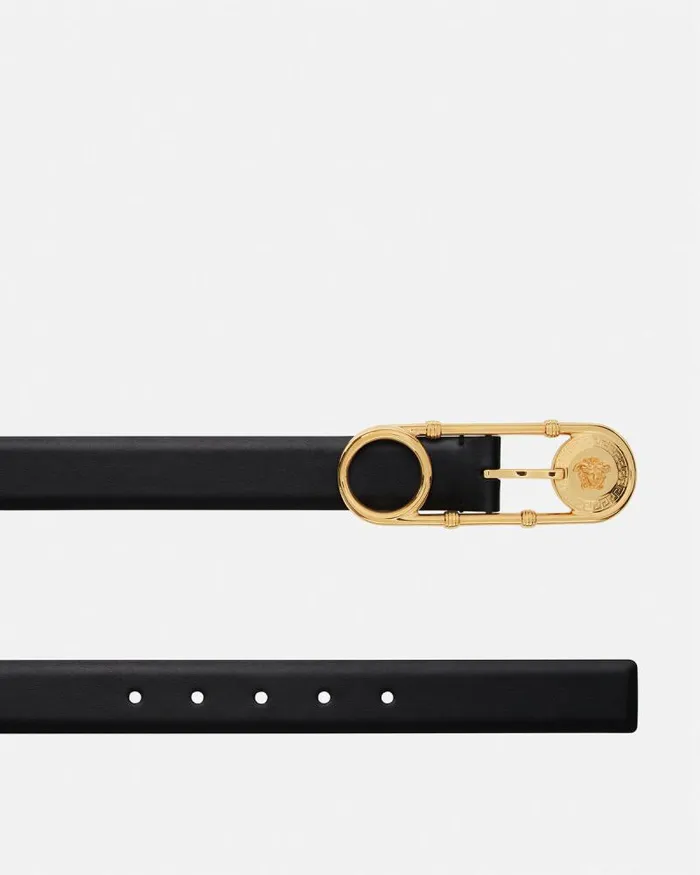 Safety Pin Leather Belt 3 Cm Blackgold Women Versace Belts