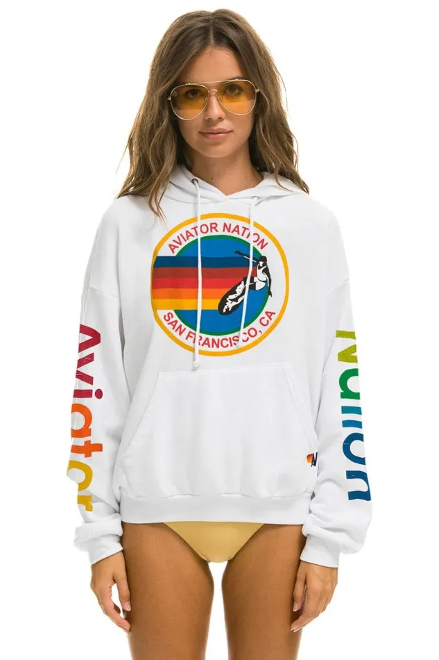 San Francisco Relaxed Pullover Hoodie 8211 White WomenMen Aviator Nation Hoodies