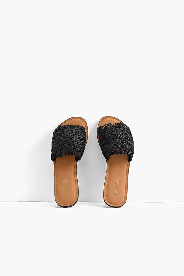 Sandals America and Beyond Women Boho Bliss Black Raffia Slide Sandals