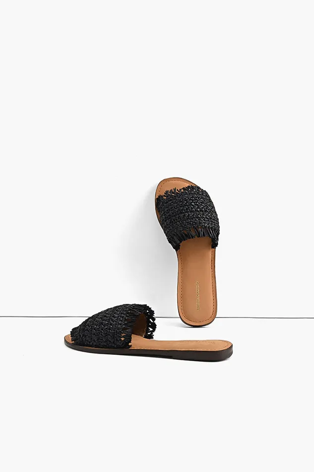 Sandals America and Beyond Women Boho Bliss Black Raffia Slide Sandals Sandals America and Beyond Women Boho Bliss Black Raffia Slide Sandals