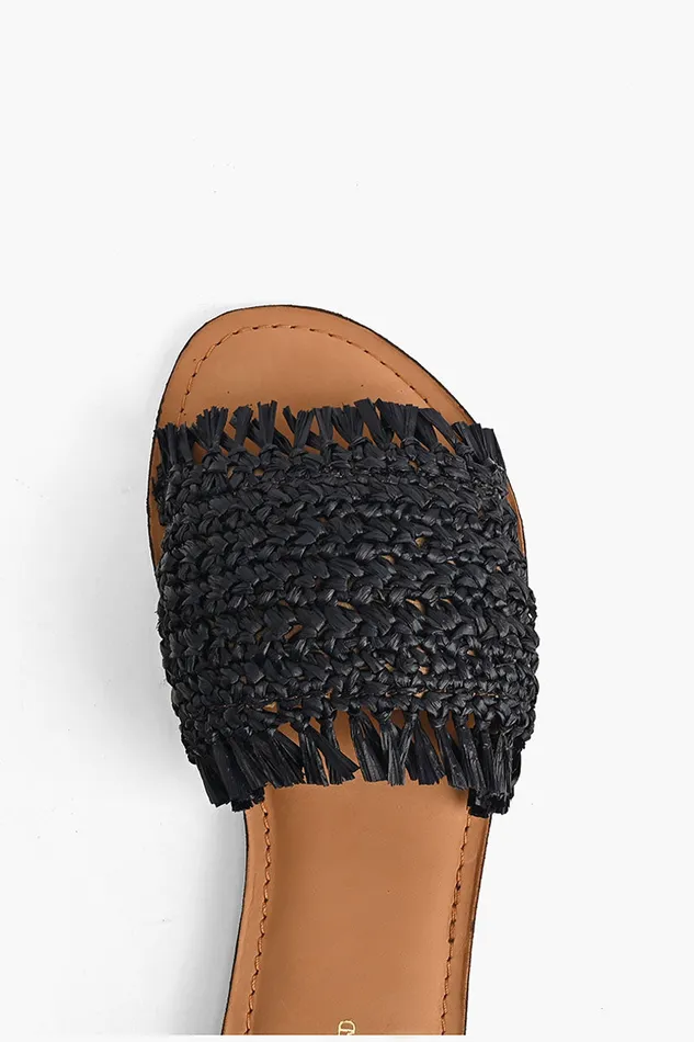 Sandals America and Beyond Women Boho Bliss Black Raffia Slide Sandals Sandals America and Beyond Women Boho Bliss Black Raffia Slide Sandals