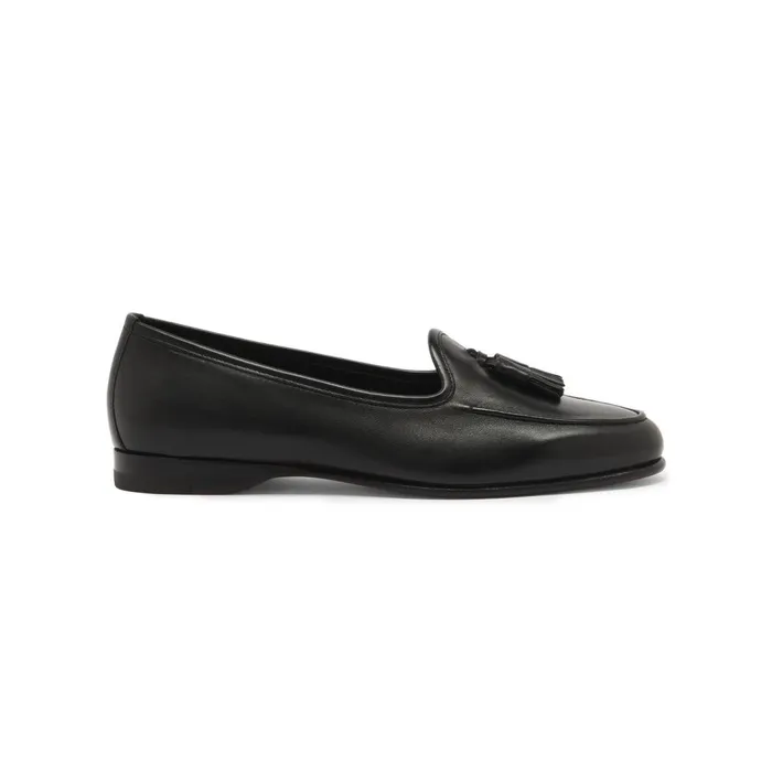 Santoni Black Leather Andrea Tassel Loafer Women Loafers