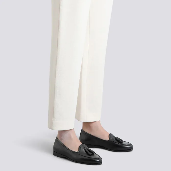Santoni Black Leather Andrea Tassel Loafer Women Loafers