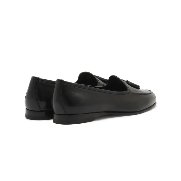 Santoni Black Leather Andrea Tassel Loafer Women Loafers