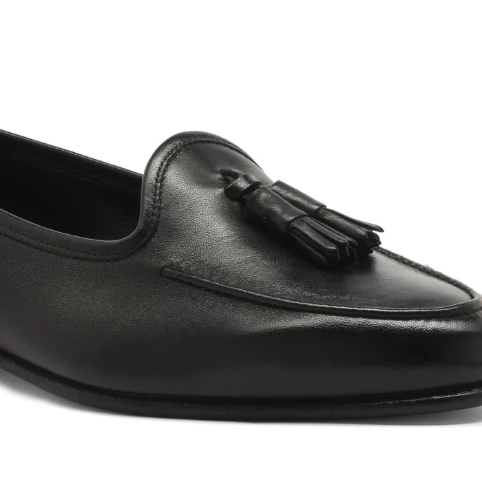 Santoni Black Leather Andrea Tassel Loafer Women Loafers