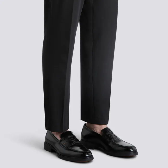 Santoni Black Leather Easy Loafer Men Loafers