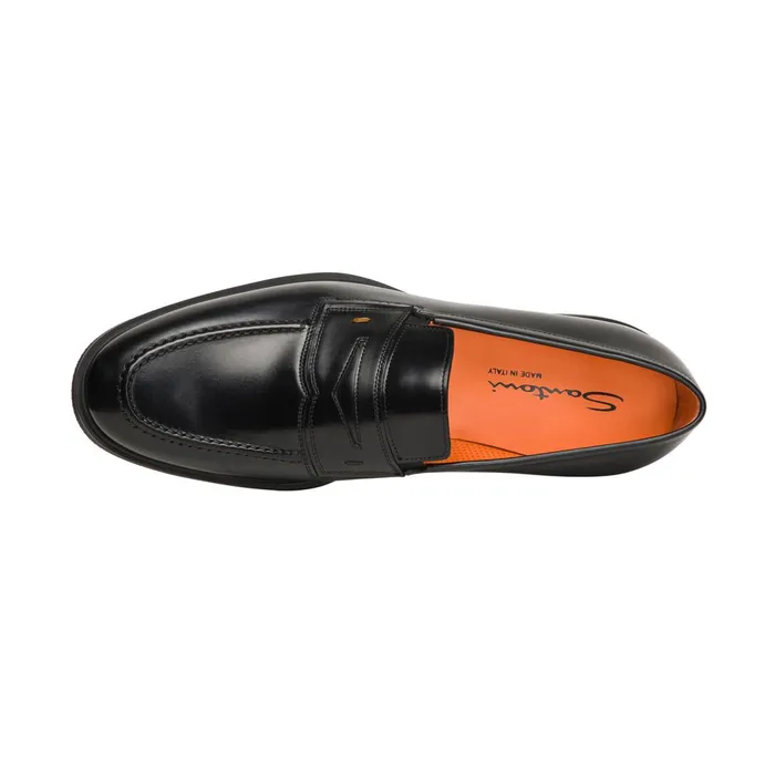 Santoni Black Leather Easy Loafer Men Loafers