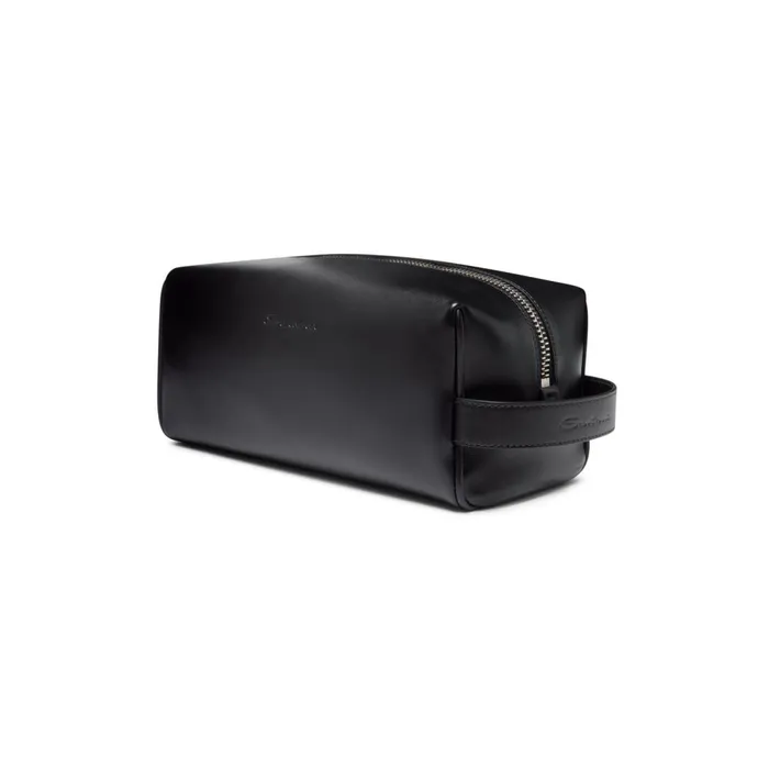 Santoni Black Leather Pouch MenWomen Small Leather Goods