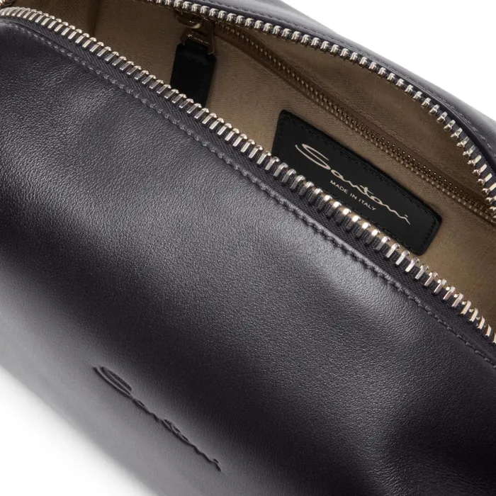 Santoni Black Leather Pouch MenWomen Small Leather Goods