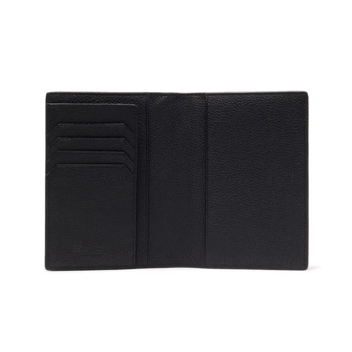 Santoni Black Tumbled Leather Passport Case Men Small Leather Goods