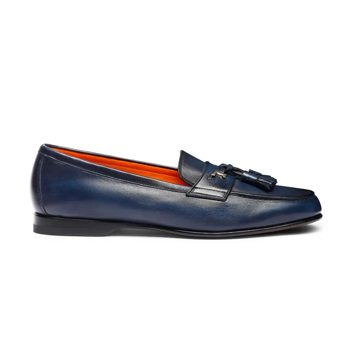 Santoni Blue Leather Andrea Tassel Loafer Men Loafers