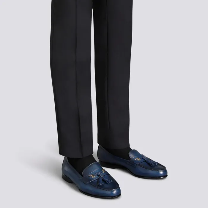 Santoni Blue Leather Andrea Tassel Loafer Men Loafers