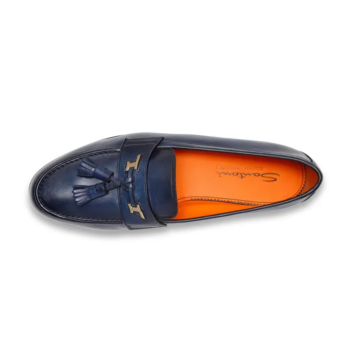 Santoni Blue Leather Andrea Tassel Loafer Men Loafers