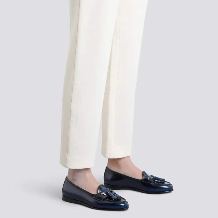 Santoni Blue Leather Andrea Tassel Loafer Women Loafers