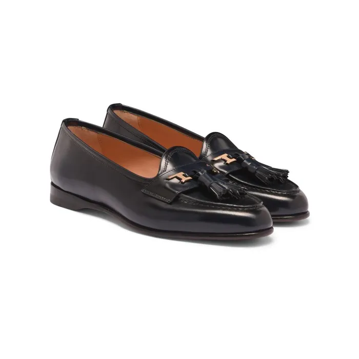 Santoni Blue Leather Andrea Tassel Loafer Women Loafers