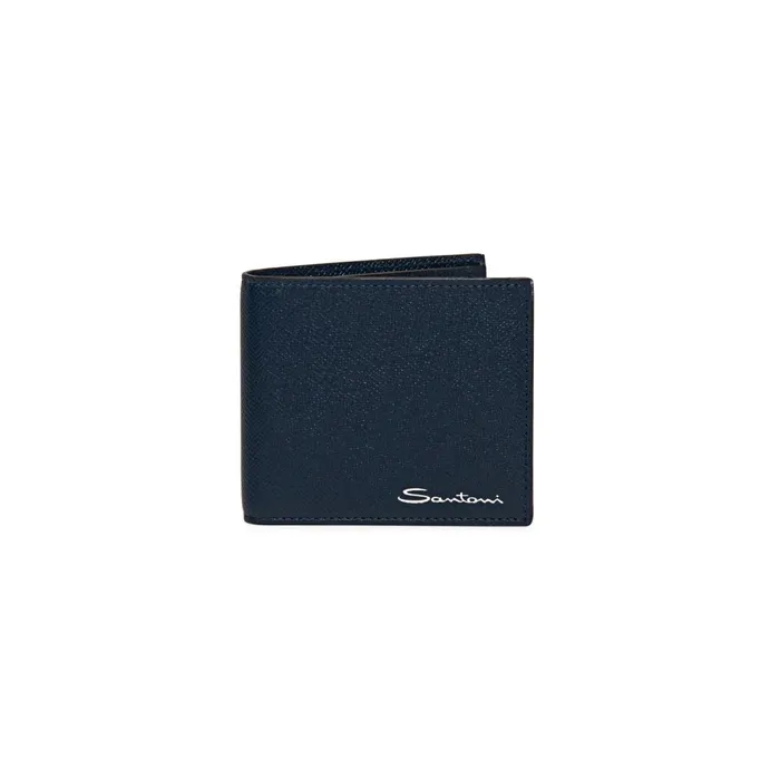 Santoni Blue Saffiano Leather Wallet MenWomen Small Leather Goods