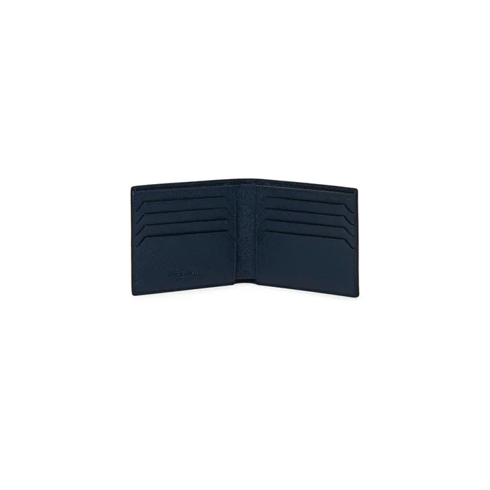 Santoni Blue Saffiano Leather Wallet MenWomen Small Leather Goods