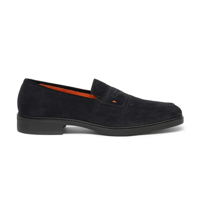 Santoni Blue Suede Easy Loafer Men Loafers