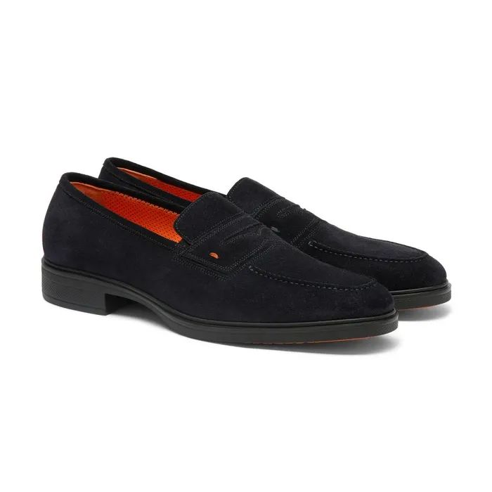 Santoni Blue Suede Easy Loafer Men Loafers