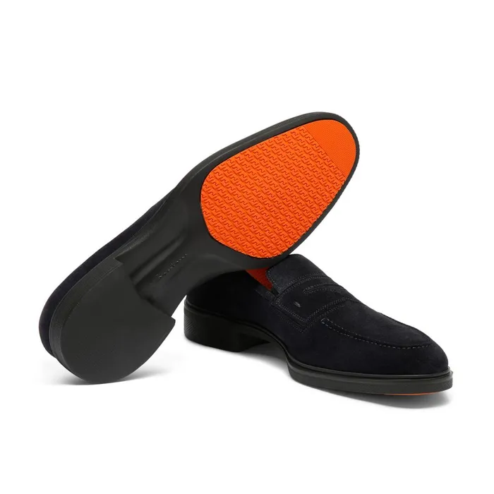 Santoni Blue Suede Easy Loafer Men Loafers