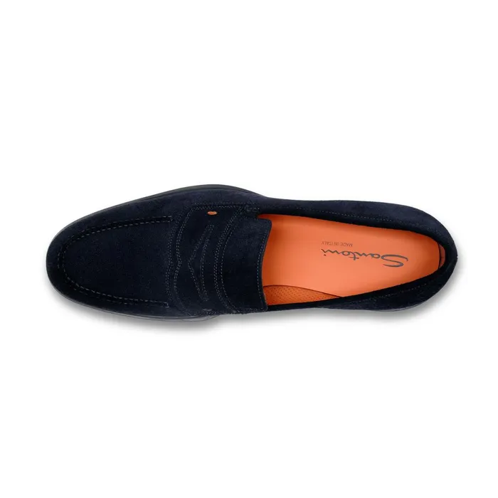 Santoni Blue Suede Easy Loafer Men Loafers