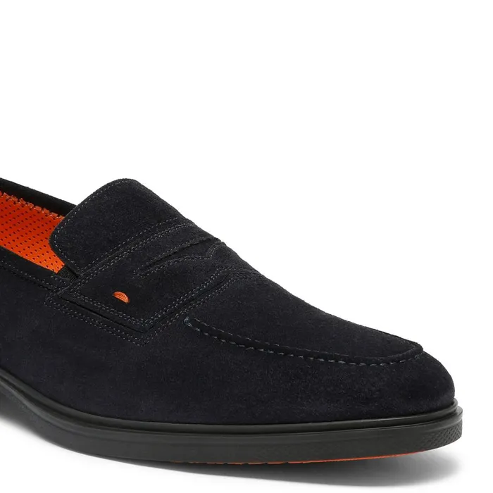 Santoni Blue Suede Easy Loafer Men Loafers
