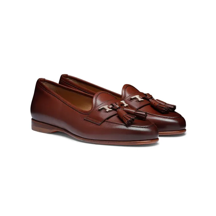 Santoni Brown Nappa Leather Andrea Tassel Loafer Women Loafers