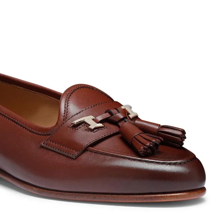Santoni Brown Nappa Leather Andrea Tassel Loafer Women Loafers