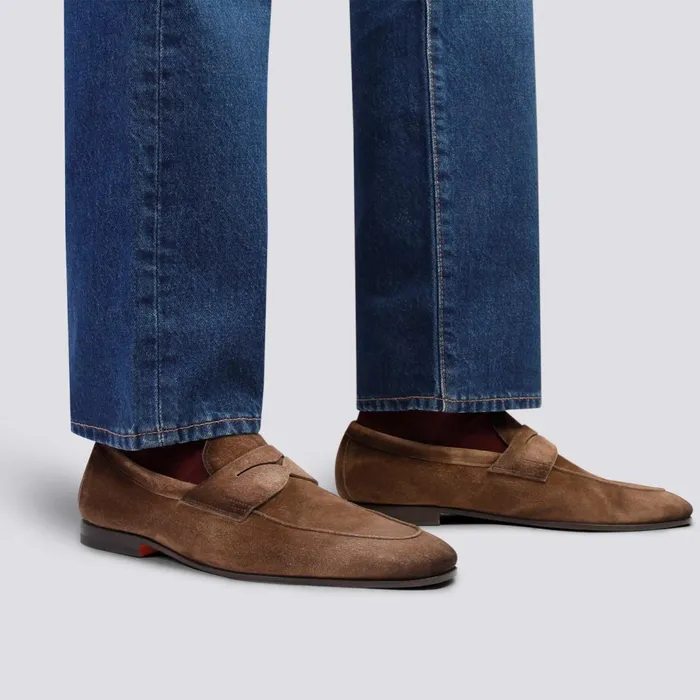 Santoni Brown Suede Carlo Loafer Men Loafers