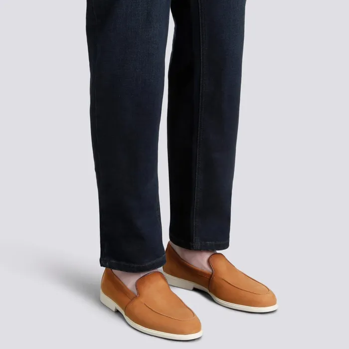 Santoni Brown Tumbled Nubuck Loafer Men Loafers