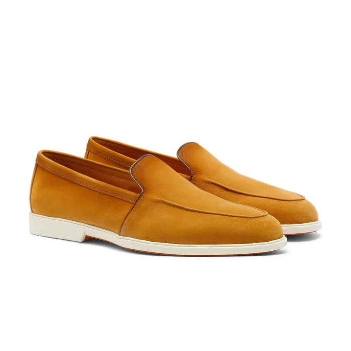 Santoni Brown Tumbled Nubuck Loafer Men Loafers