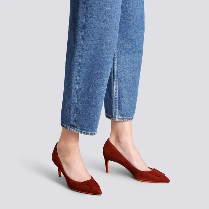 Santoni Burgundy Suede MidHeel Sibille Pump Women Pumps and Heels