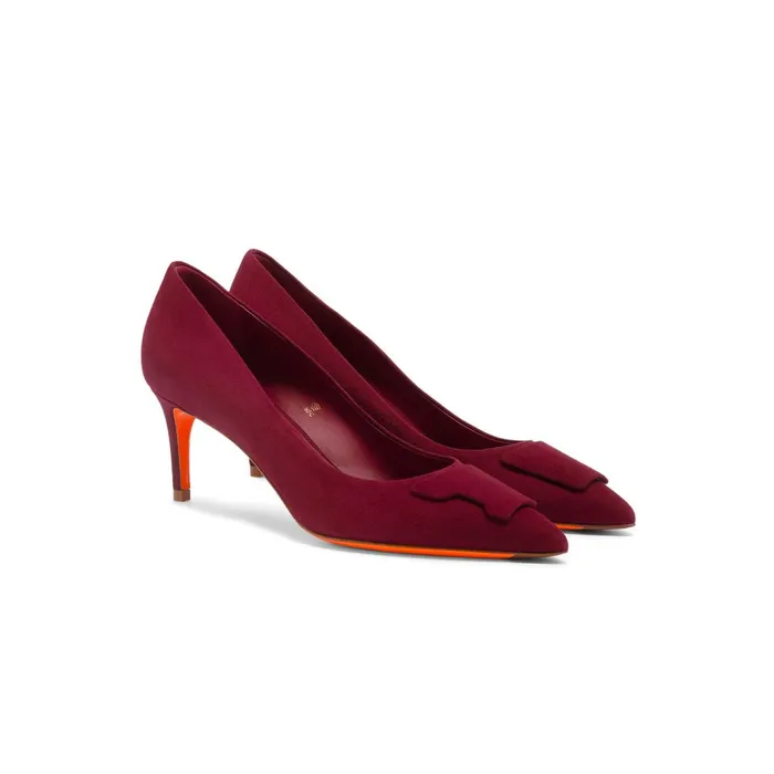 Santoni Burgundy Suede MidHeel Sibille Pump Women Pumps and Heels