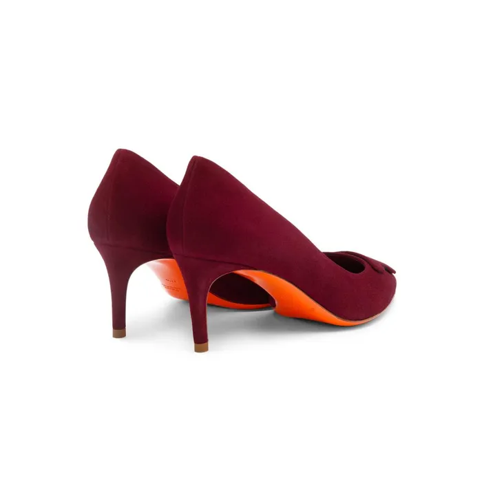 Santoni Burgundy Suede MidHeel Sibille Pump Women Pumps and Heels