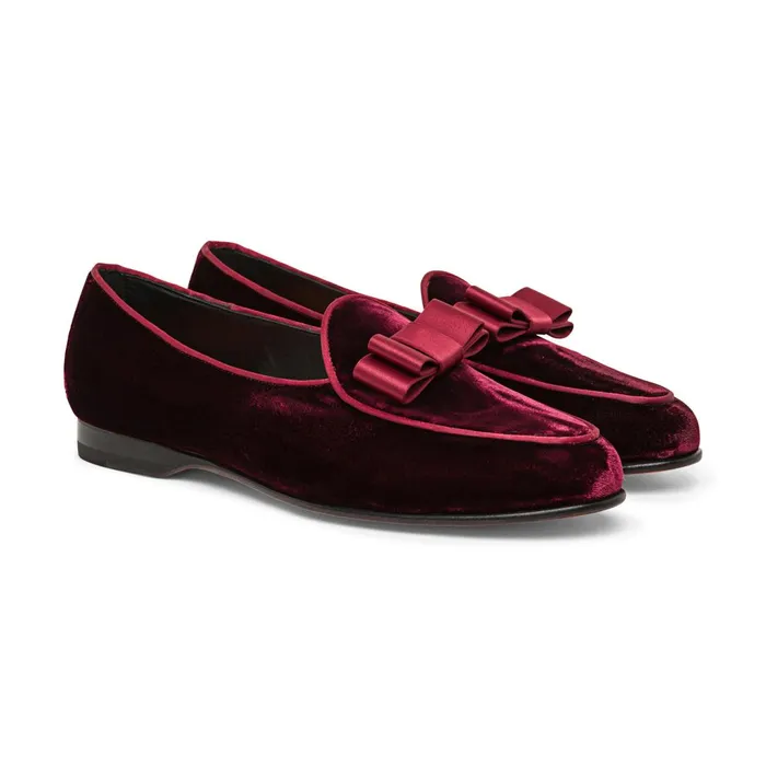 Santoni Burgundy Velvet Andrea Loafer Men Loafers