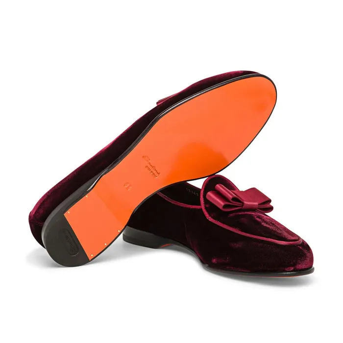 Santoni Burgundy Velvet Andrea Loafer Men Loafers
