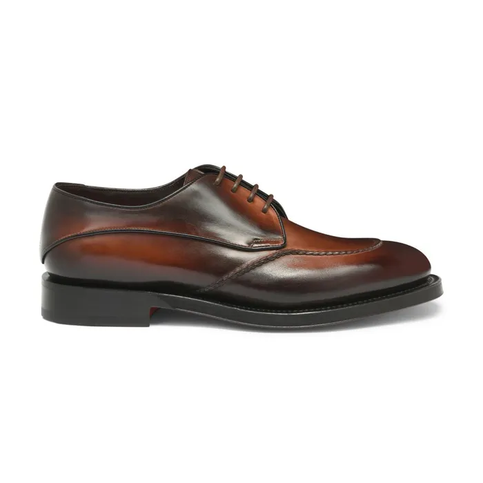 Santoni Dark Brown Leather Derby Shoe Men LaceUps