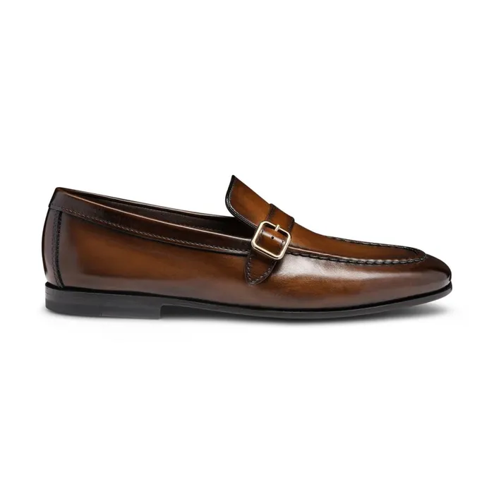Santoni Dark Brown Leather SingleBuckle Loafer Men Loafers