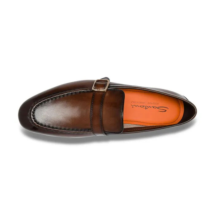 Santoni Dark Brown Leather SingleBuckle Loafer Men Loafers
