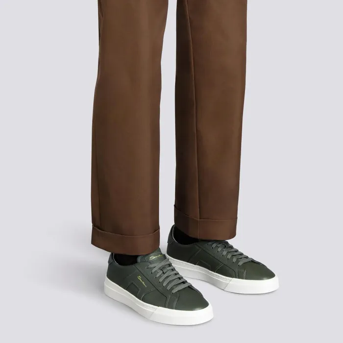 Santoni Green Leather Double Buckle Sneaker Men Sneakers