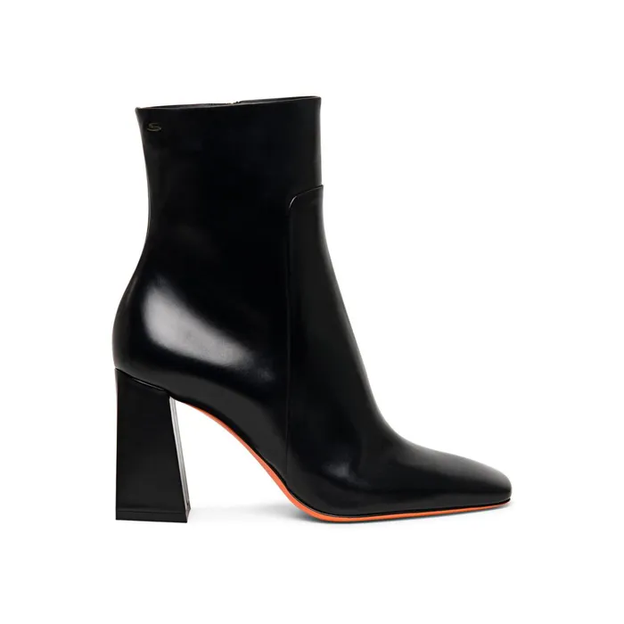 Santoni Polished Black Leather HighHeel Ankle Boot Women Boots and Ankle Boots