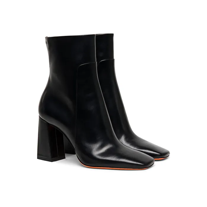 Santoni Polished Black Leather HighHeel Ankle Boot Women Boots and Ankle Boots
