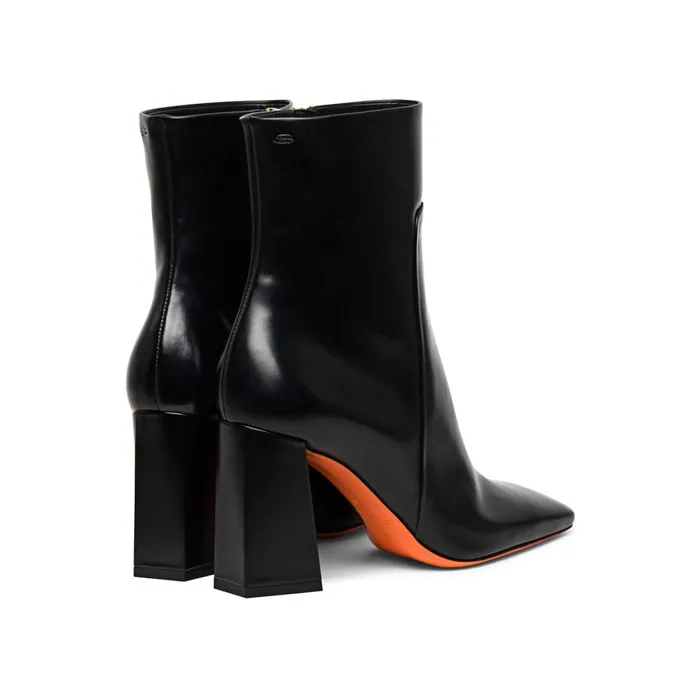 Santoni Polished Black Leather HighHeel Ankle Boot Women Boots and Ankle Boots