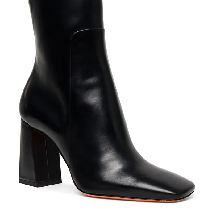 Santoni Polished Black Leather HighHeel Ankle Boot Women Boots and Ankle Boots